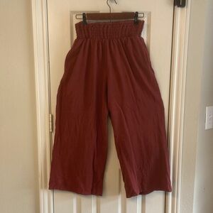 Free People, wide leg, flowy boho, festival,  pants, deep red, pockets, elastic